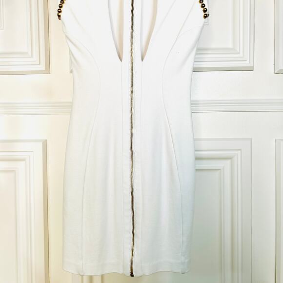 BEBE Addiction White Bodycon Mini with Gold Studded Shoulders XS - Picture 6 of 11